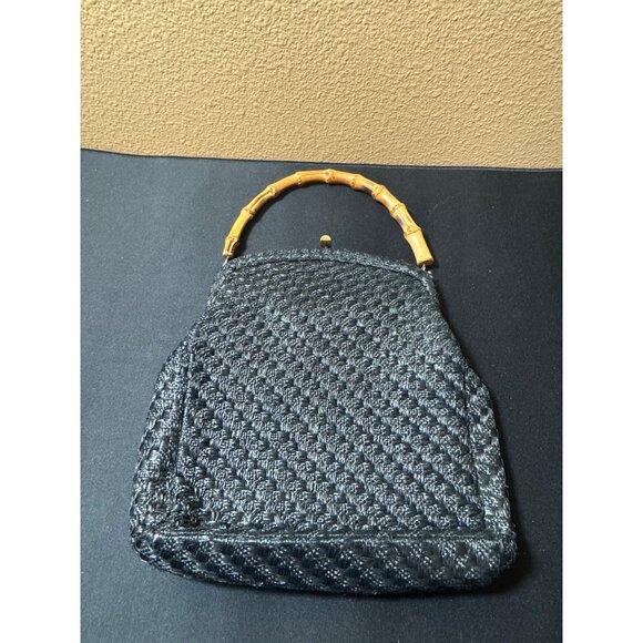 Vintage Garay Black Woven Handbag With Bamboo Handle - Picture 1 of 10